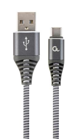 Gembird Premium cotton braided Type-C USB charging and data cable,2m,grey/white CC-USB2B-AMCM-2M-WB2
