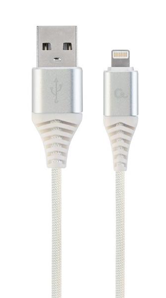 Gembird Premium cotton braided Type-C USB charging and data cable,2m,silver/whit CC-USB2B-AMCM-2M-BW2