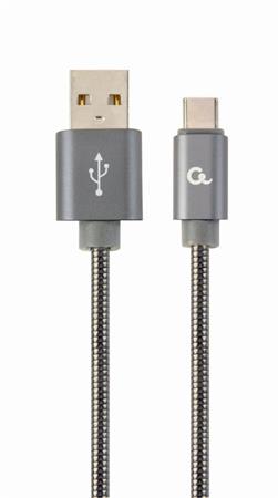 Gembird Premium spiral metal Type-C USB charging and data cable,2m,metallic-grey CC-USB2S-AMCM-2M-BG