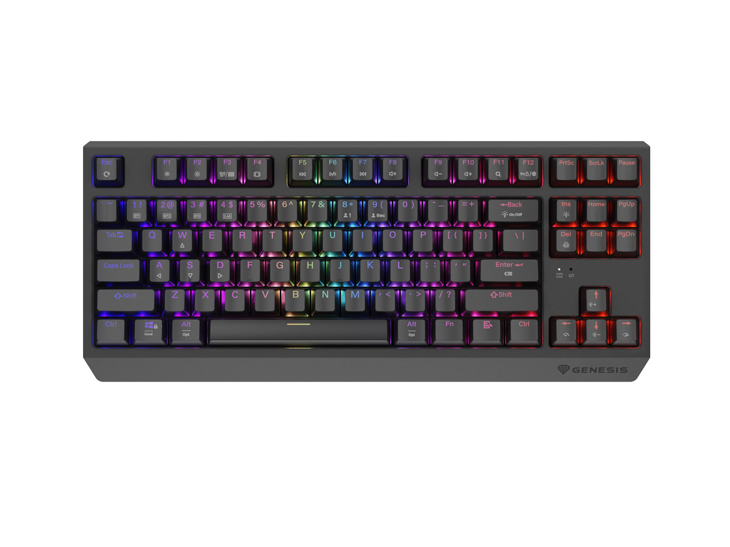GENESIS herní klávesnice THOR 230/TKL/RGB/Outemu Panda/Bezdrátová USB + Bluetooth/US layout/Černá NKG-2107