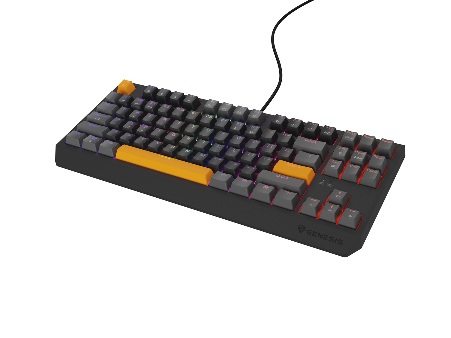 Genesis herní klávesnice THOR 230/TKL/RGB/Outemu Red/Drátová USB/US layout/Anchor Positive Šedá NKG-2081