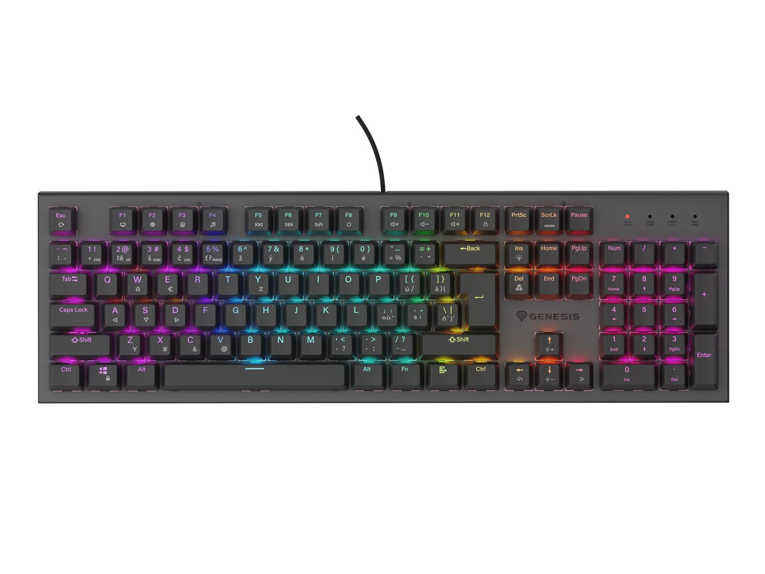 Genesis tichá herní klávesnice THOR 303/RGB/Outemu Peach Silent/Drátová USB/CZ-SK layout/Černá NKG-2180