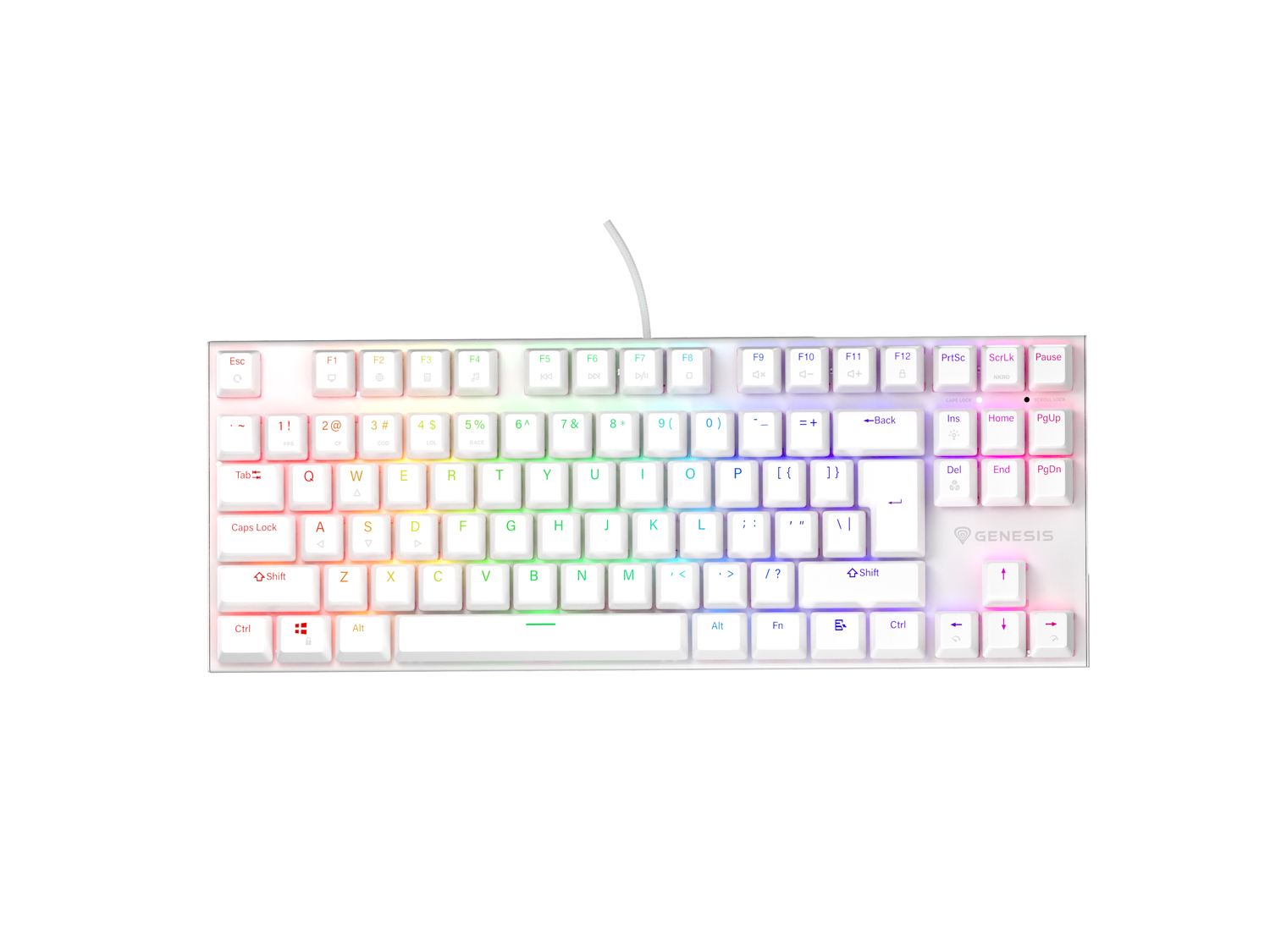 Genesis tichá herní klávesnice THOR 303/TKL/RGB/Outemu Peach Silent/Drátová USB/US layout/Bílá NKG-2063