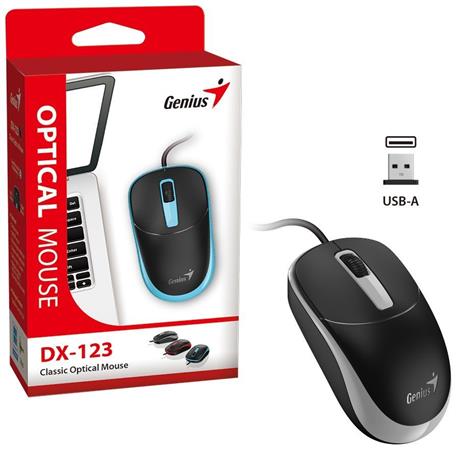 Genius DX-123 Myš, drátová, optická, 1200DPI, 3 tlačítka, USB, černo-šedá 31010033404