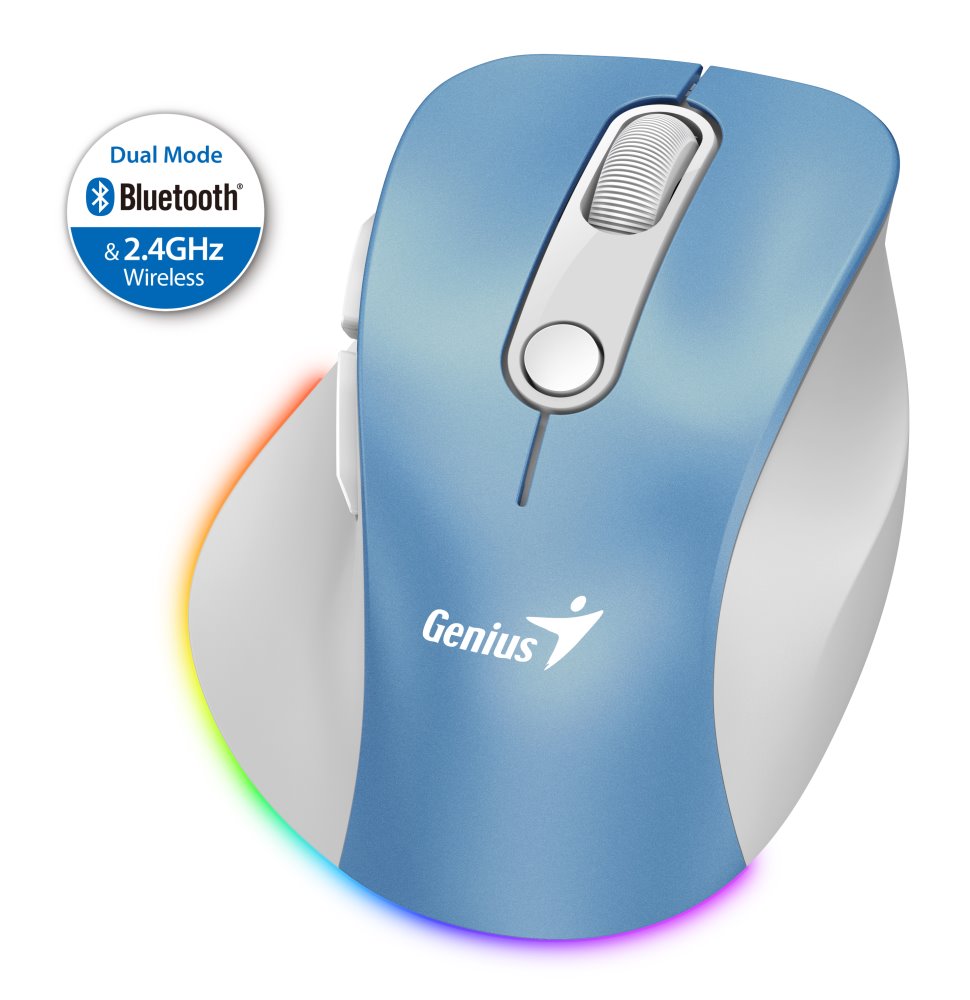 GENIUS Ergo 9000S Pro Light Blue/ duální Bluetooth + 2,4GHz/ 2400 dpi/ bezdrátová/ 6tlačítková/ tichá/ modro 31030039401