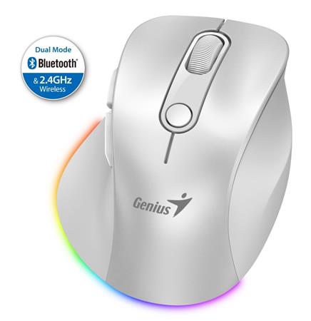 GENIUS Ergo 9000S Pro Pearl White/ duální Bluetooth + 2,4GHz/ 2400 dpi/ bezdrátová/ 6tlačítková/ tichá/ bílá 31030039400