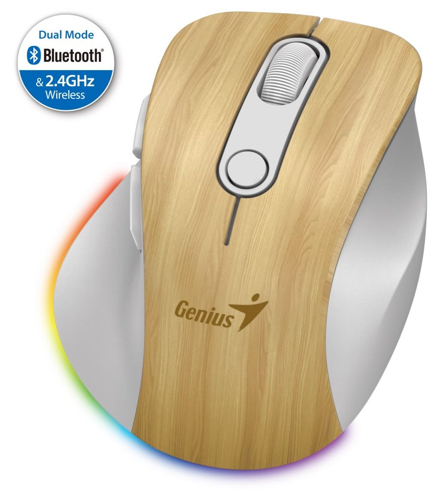 GENIUS Ergo 9000S Pro Pine Wood/ duální Bluetooth+2,4GHz/ 2400dpi/ bezdrátová/ 6 tlačítek/ dobíjecí/ RGB/ ba 31030039407