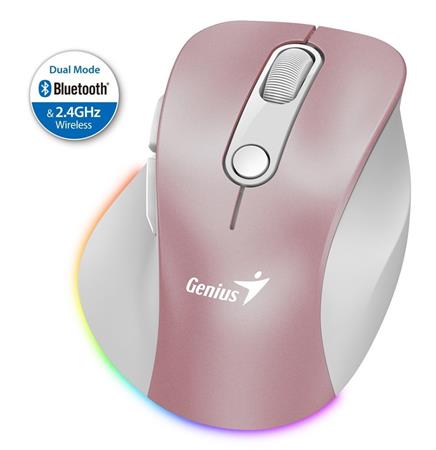 GENIUS Ergo 9000S Pro Pink/ duální Bluetooth + 2,4GHz/ 2400 dpi/ bezdrátová/ 6tlačítková/ tichá/ růžová 31030039403