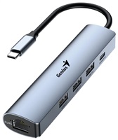 GENIUS hub UH-545, USB-C na 3x USB 3.0 + 15W USB-C + RJ45, šedá 31240004400