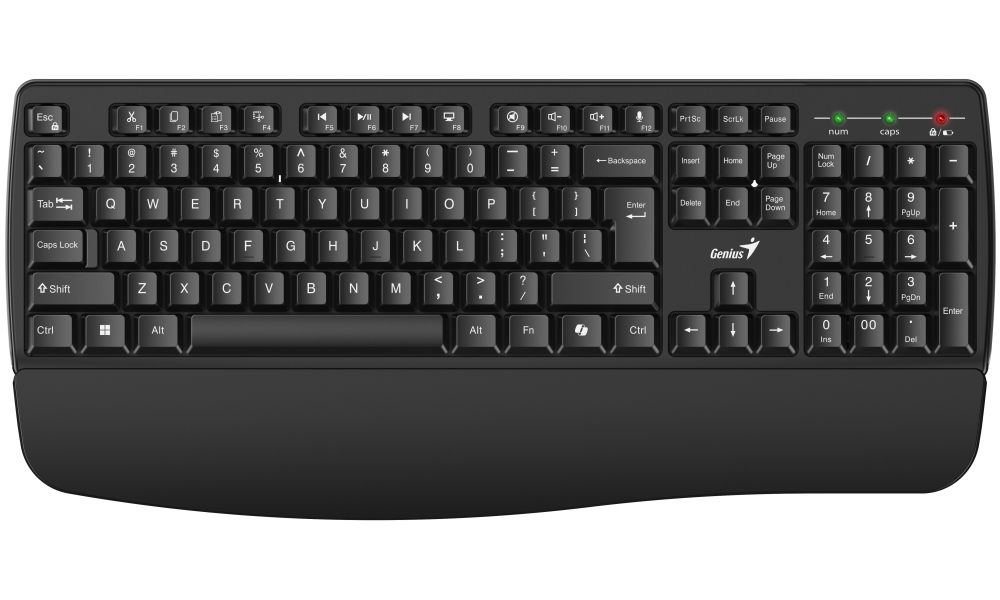 GENIUS KB-7123/ bezdrátová 2,4GHz/ ergo předložka/ Copilot/ mini receiver/ USB/ černá/ CZ+SK layout 31320007403