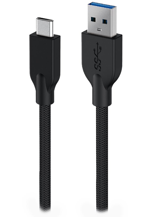 GENIUS nabíjecí kabel ACC-A2CC-3A, 150cm, USB-A na USB-C, 3A, QC3.0, opletený, černý 32590007401