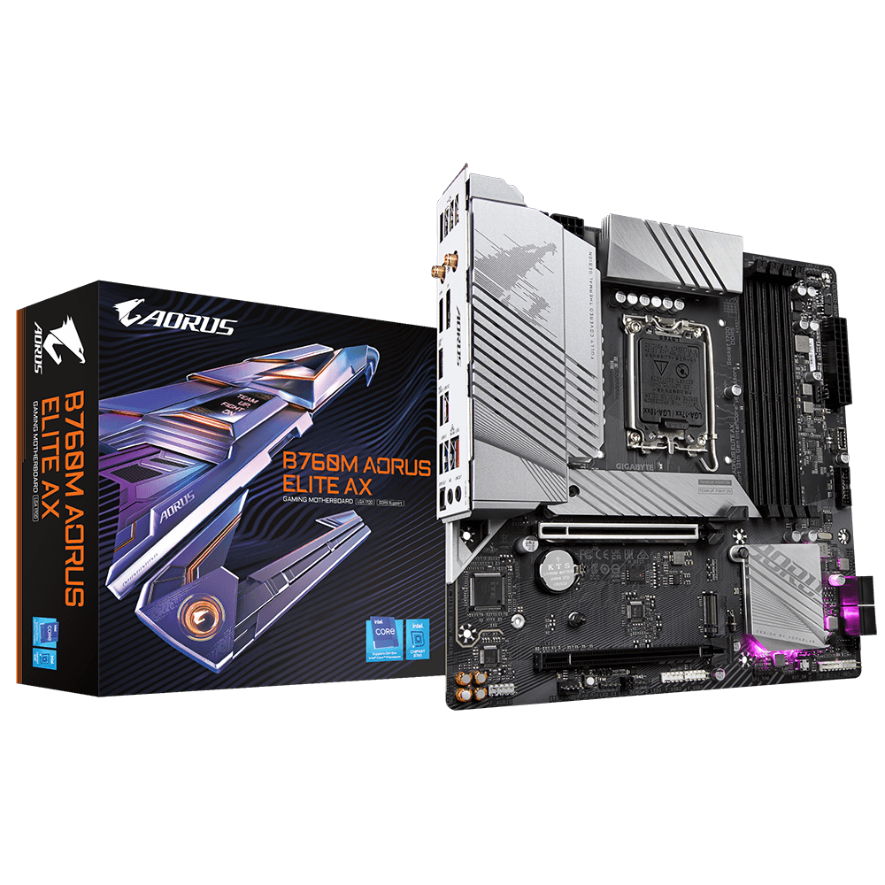 GIGABYTE MB Sc LGA1700 B760M AORUS ELITE AX, Intel B760, 4xDDR5, 1xDP, 1xHDMI, WI-FI, mATX