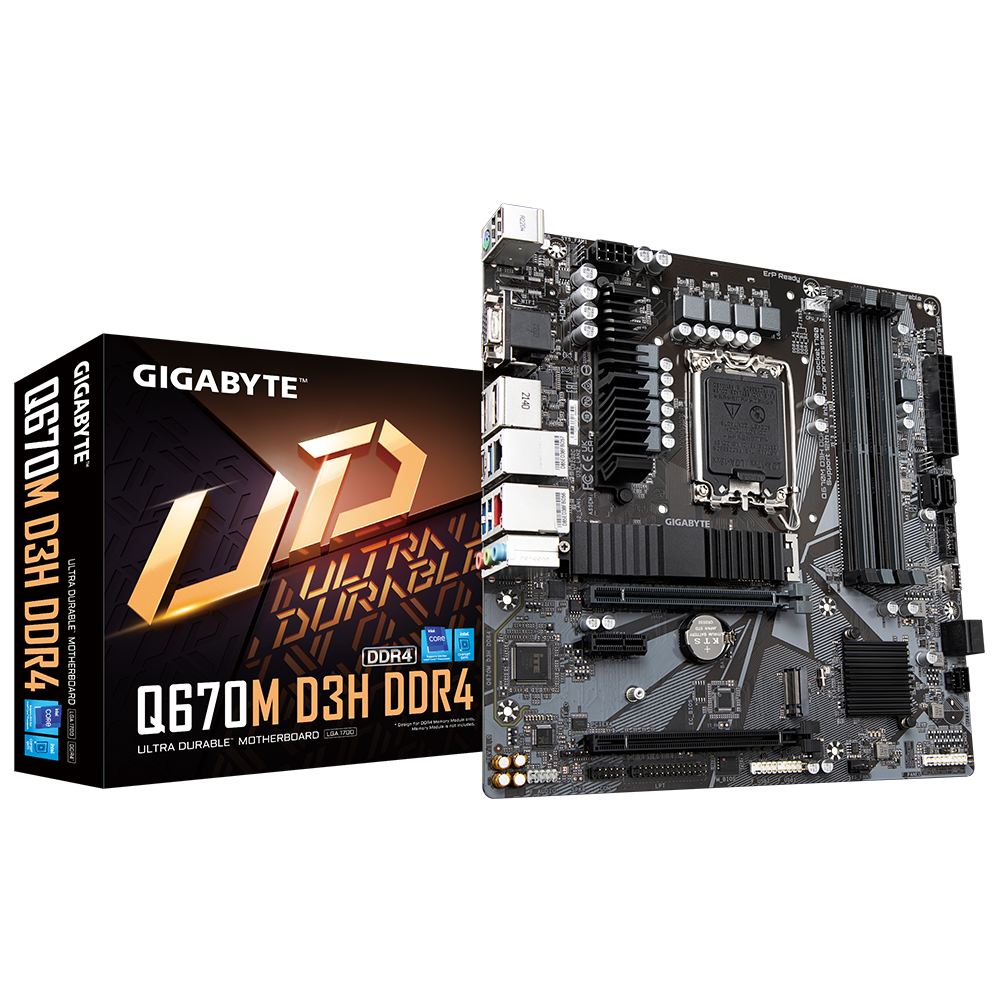 GIGABYTE MB Sc LGA1700 Q670M D3H DDR4, Intel Q670, 4xDDR4, 2xDP, 1xHDMI, 1xD-Sub