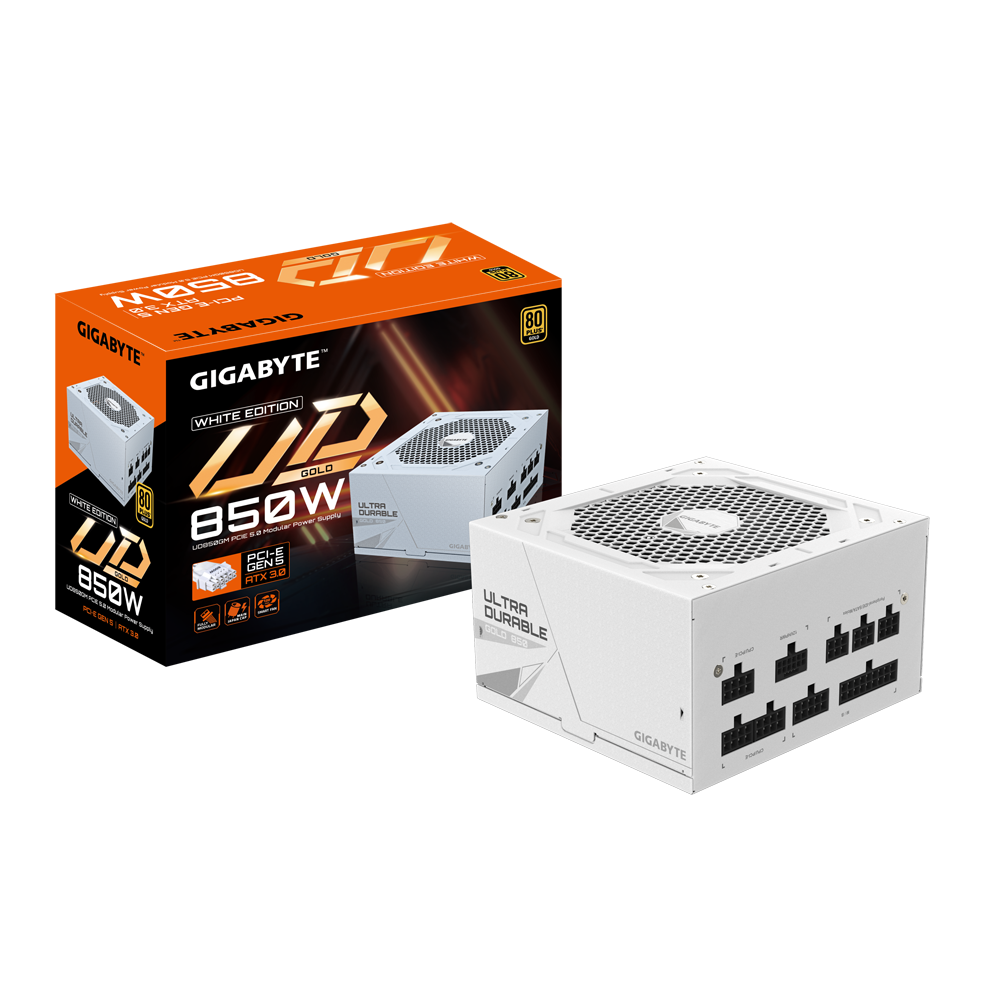 GIGABYTE zdroj UD850GM PG5, 850W, 80+ Gold, 120mm fan, BÍLÝ GP-UD850GM PG5W