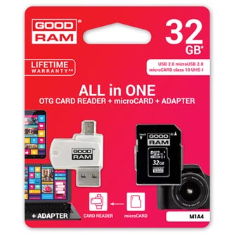 Goodram All-In-ONe, 32GB, multipack, M1A4-0320R12, UHS-I U1 (Class 10), s čítačkou a adaptérom