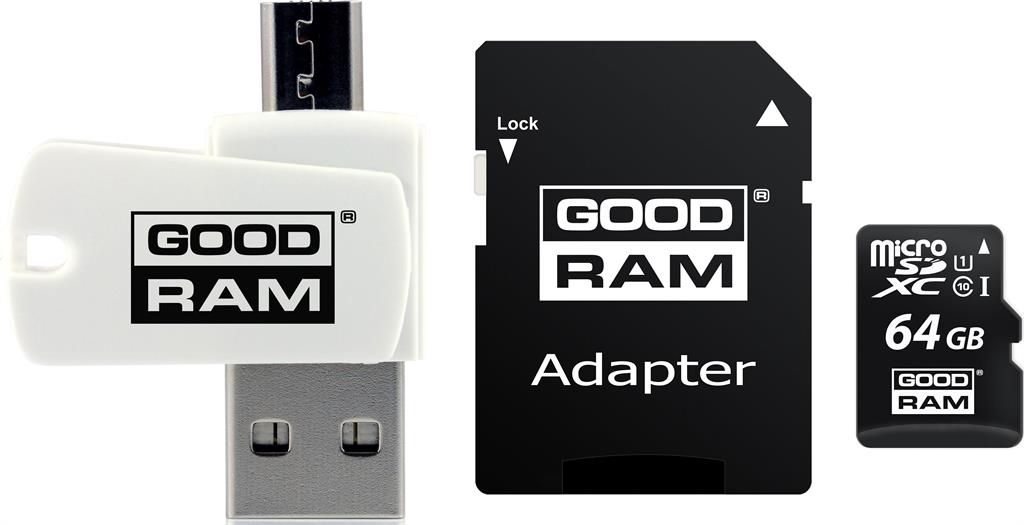 Goodram All-In-ONe, 64GB, multipack, M1A4-0640R12, UHS-I U1 (Class 10), s čítačkou a adaptérom