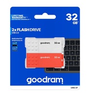 GOODRAM Flash Disk 2x32GB UME2, USB 2.0, bílá, červená UME2-0320MXR11-2P