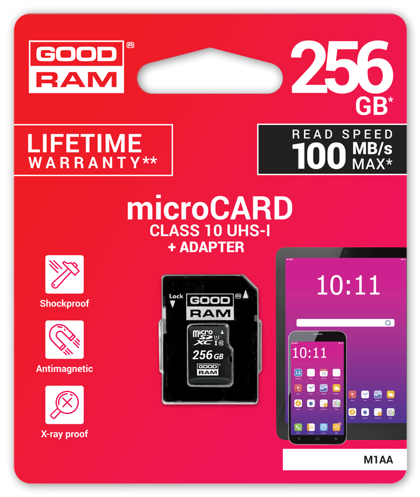 GOODRAM memory card Micro SDXC 256GB Class 10 UHS-I + Adapter M1AA-2560R12