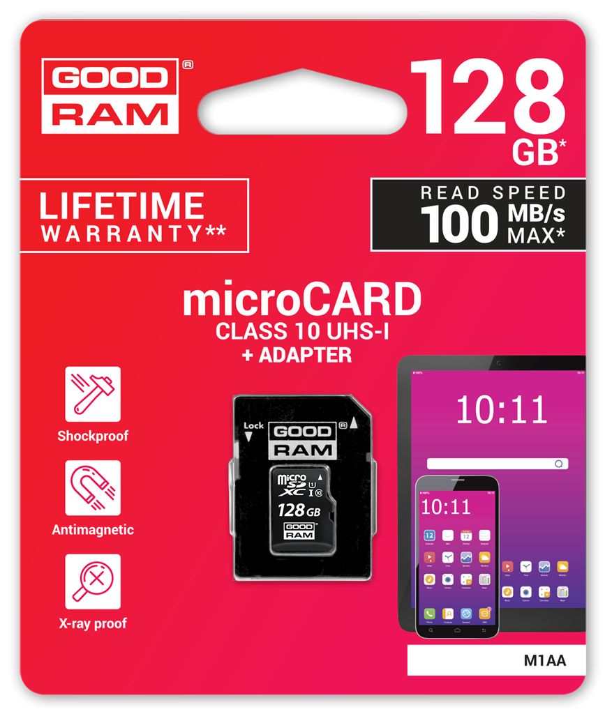 GOODRAM Pamäťová karta Micro SDXC 128GB Class 10 UHS-I + Adaptér M1AA-1280R12