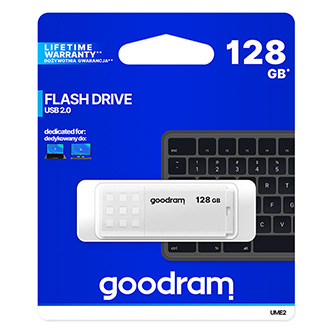 Goodram USB flash disk, USB 2.0, 128GB, UME2, biely, UME2-1280W0R11, USB A, s krytkou