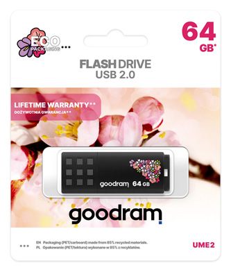Goodram USB flash disk, USB 2.0, 64GB, UME2, UME2, čierny, UME2-0640K0R11-SP