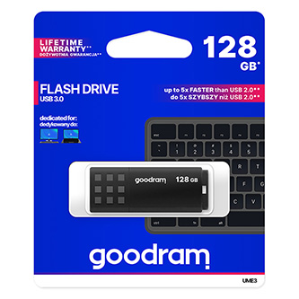Goodram USB flash disk, USB 3.0 (3.2 Gen 1), 128GB, UME3, čierny, UME3-1280K0R11, USB A, s krytkou