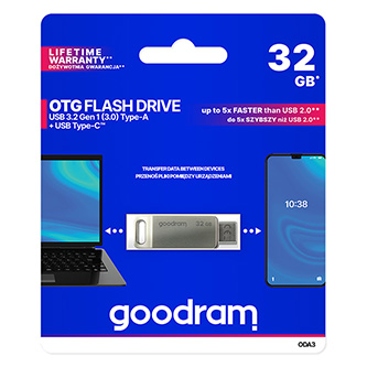 Goodram USB flash disk, USB 3.0 (3.2 Gen 1), 32GB, ODA3, strieborný, ODA3-0320S0R11, USB A / USB C,