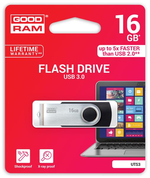 GOODRAM USB flash disk UTS3 16GB USB 3.0 Čierna UTS3-0160K0R11