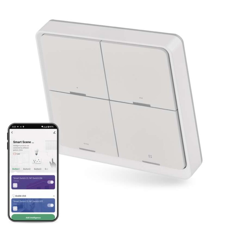 GoSmart Prenosný ovladač scén IP-2004ZW, ZigBee 3.0, 4-tlačidlový H5013