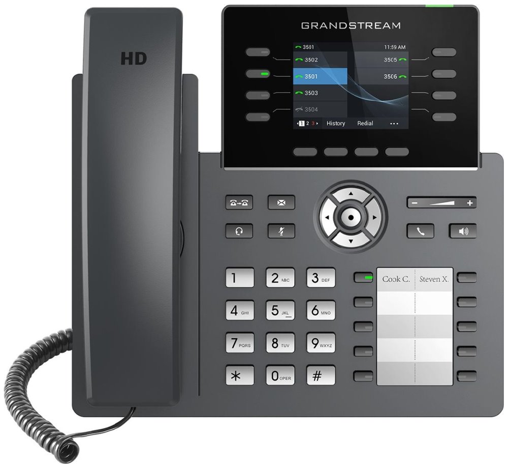 Grandstream GRP2634 SIP telefon, 2.8" TFT bar. displej, 4 SIP účty, 10 pr. tl., 2x10/100Mb, WiFi, BT