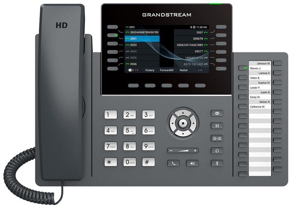 Grandstream GRP2636 SIP telefon, 4.3" TFT bar. displej, 6SIP účtů, 24 pr. tl. , 2x1Gb, WiFi, BT