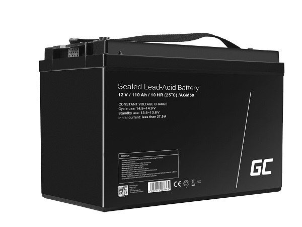 Green Cell AGM VRLA 12V 110Ah maintenance-free battery for boats, scooters, camper vans, wheelchairs, lawnmower AGM58