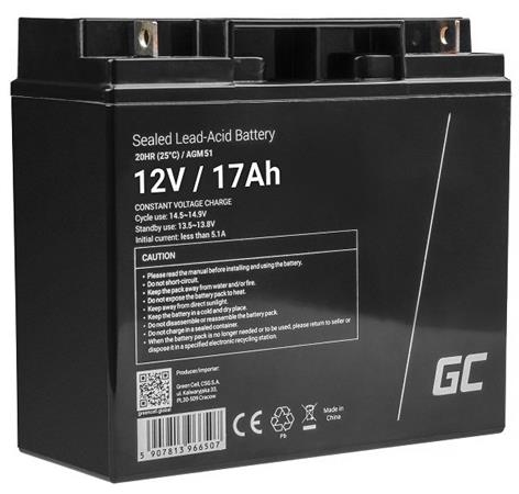 Green Cell AGM VRLA 12V 17Ah maintenance-free battery for mower, scooter, boat, wheelchair AGM51