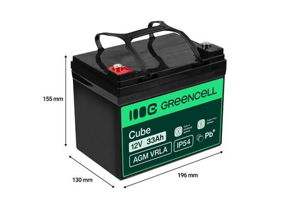 Green Cell AGM VRLA IP54 12V 33Ah baterie pro sekačky na trávu, skútry, lodě, invalidní vozíky AGM12V33AH-J
