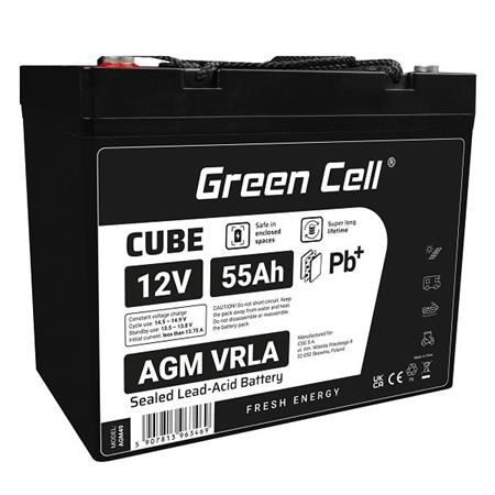 Green Cell CUBE AGM IP54 12V 55Ah VRLA Battery Gel deep cycle scooter mower boat barge mower tractor fishin AGM12V55AH-J