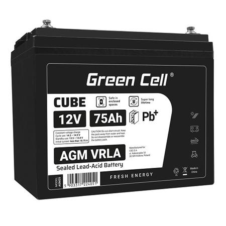 Green Cell CUBE AGM IP54 12V 75Ah VRLA Battery Gel deep cycle powerchair photovoltaic leisure battery campe AGM12V75AH-J