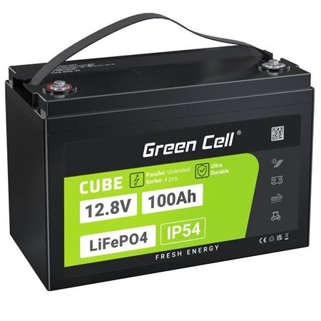 Green Cell CUBE LiFePO4 100Ah 12.8V 1280Wh Lithium Iron Phosphate Battery for Photovoltaics, Caravans, Boa LFPGC12V100AH
