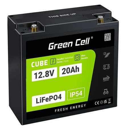 Green Cell CUBE LiFePO4 20Ah 12.8V 256Wh Lithium Iron Phosphate Battery for Tractor, Lawnmower, Electric Ve LFPGC12V20AH