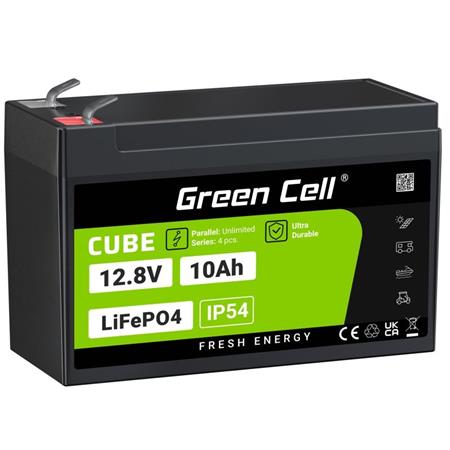 Green Cell CUBE LiFePO4 akumulátor 10Ah 12,8V 128Wh lithium železofosfát pro napájení a nouzové osvětlení, LFPGC12V10AH