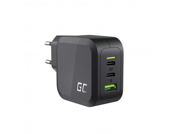 Green Cell GC PowerGaN 65W Charger (2x USB-C Power Delivery, 1x USB-A compatible with Quick Charge 3.0) CHARGC08