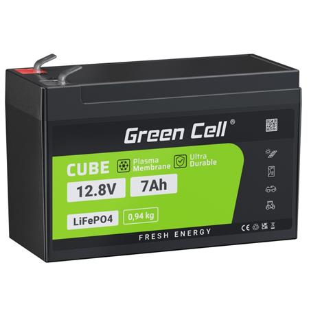 Green Cell LiFePO4 baterie 12,8V 7Ah 89,6Wh LFP lithiová baterie 12V s BMS pro USV UPS alarmová hračka CCTV telek CAV09