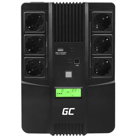 Green Cell Nepřerušitelný napájecí zdroj UPS AiO 600VA 360W s LCD displejem | VERZE EU | 6x zásuvky Schuko UPS06