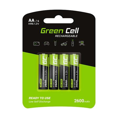 Green Cell Rechargeable Batteries 4x AA R6 2600mAh GR01
