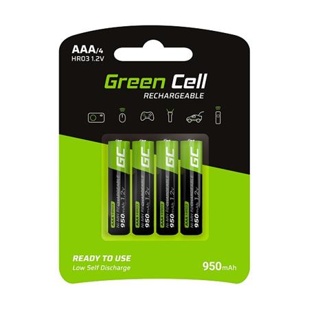 Green Cell Rechargeable Batteries 4x AAA HR03 950mAh GR03