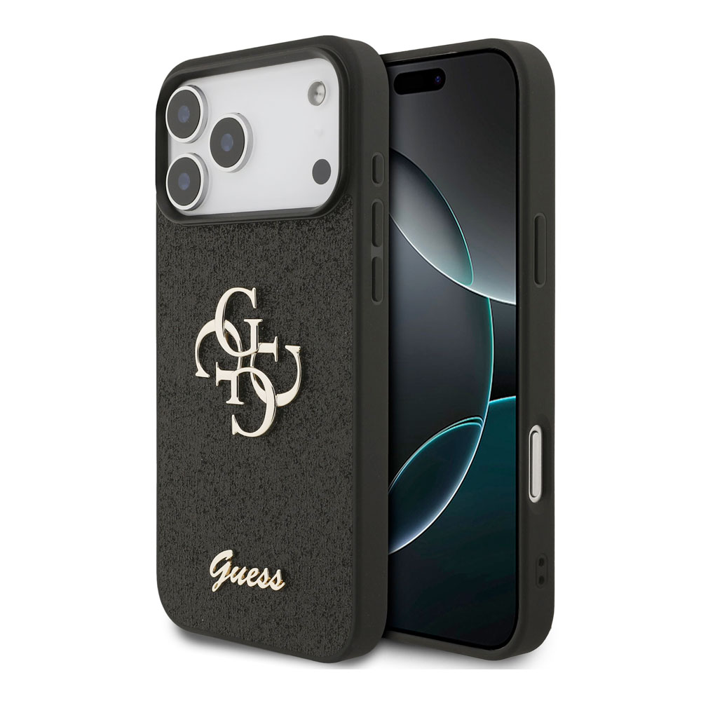 Guess PU Fixed Glitter 4G Metal Logo kryt iPhone 18 Pro Max čierny 57983131396