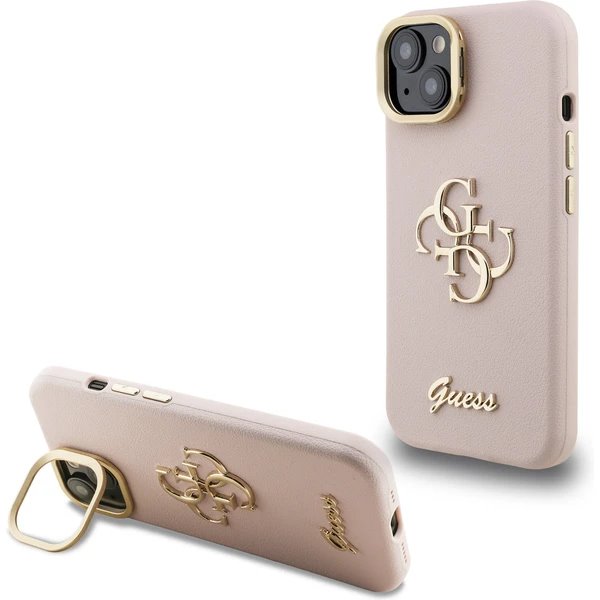 Guess PU Grained 4G Logo Stand Camera Frame kryt iPhone 15 ružový 57983125129