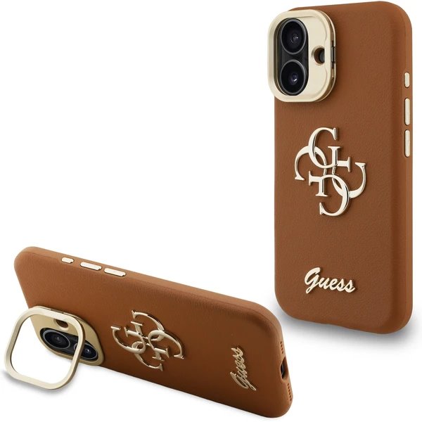 Guess PU Grained 4G Logo Stand Camera Frame kryt iPhone 16 hnedý 57983125140