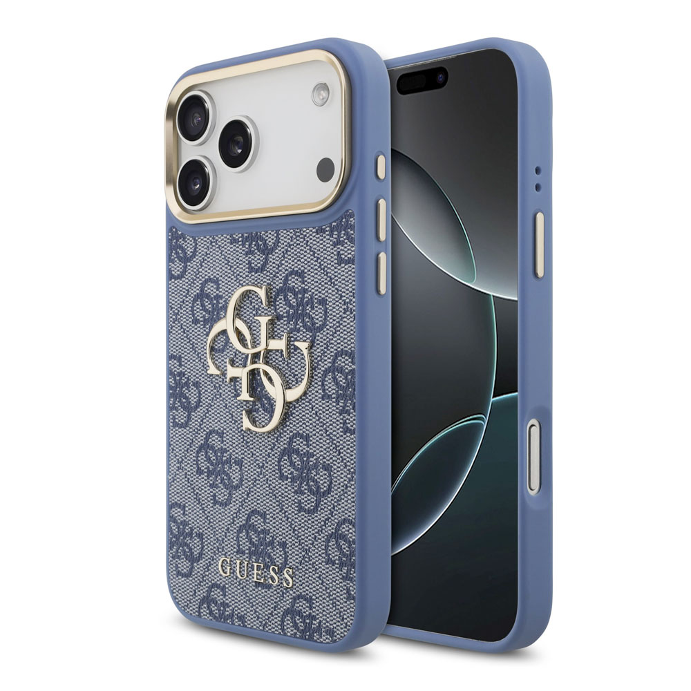 Guess PU Leather 4G Metal Logo Gold Frame kryt iPhone 18 Pro Max modrý 57983131204