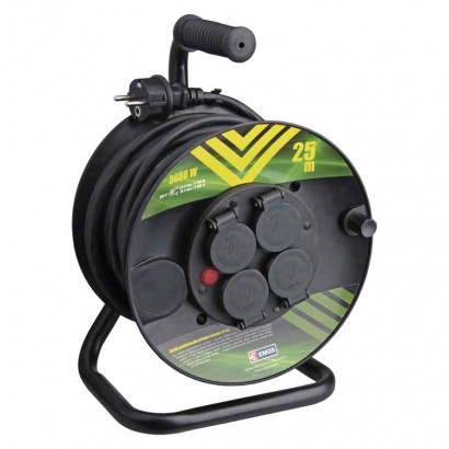 Gumový predlžovací kábel na bubne – 4 zásuvky, 25m, 1,5mm2 8595025392640