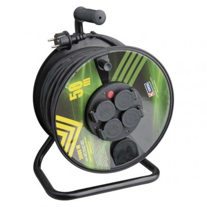 Gumový predlžovací kábel na bubne – 4 zásuvky, 50m, 1,5mm2 8595025392657